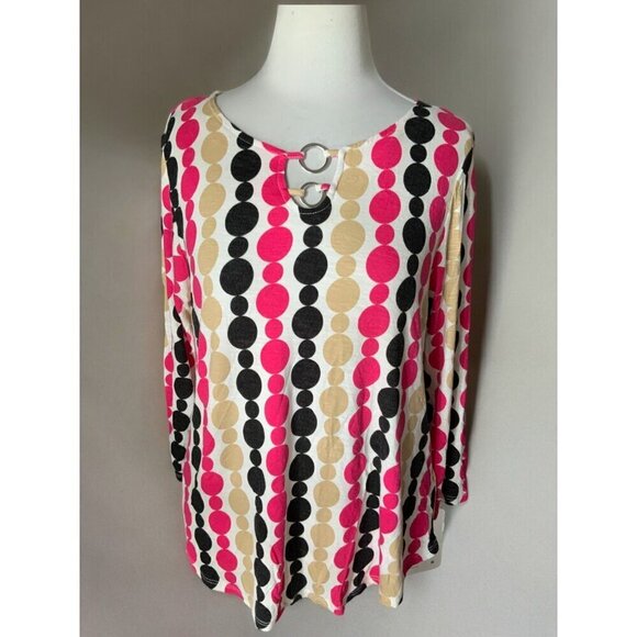 Ruby Rd Womens Petite Polka Dot Tunic Top Multicolor Quarter Sleeve Keyhole PM - Picture 8 of 10